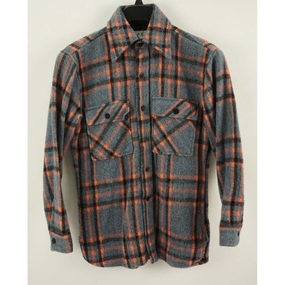 Vintage C.P.O. Wool Linen Overshirt Jacket Men's Small Blue Orange Black Plaid